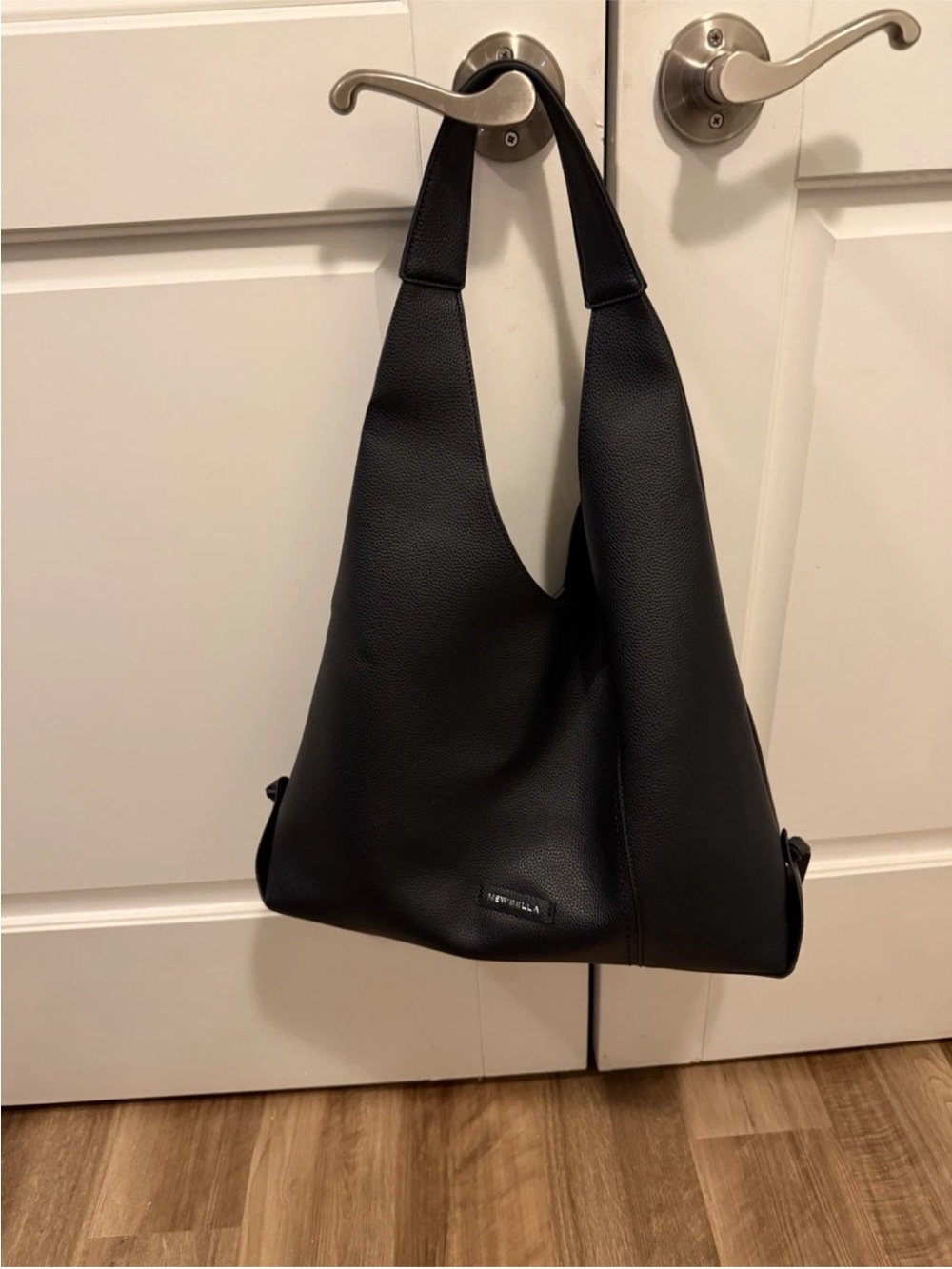 Newbella Black Leather Large Shoulder Hobo